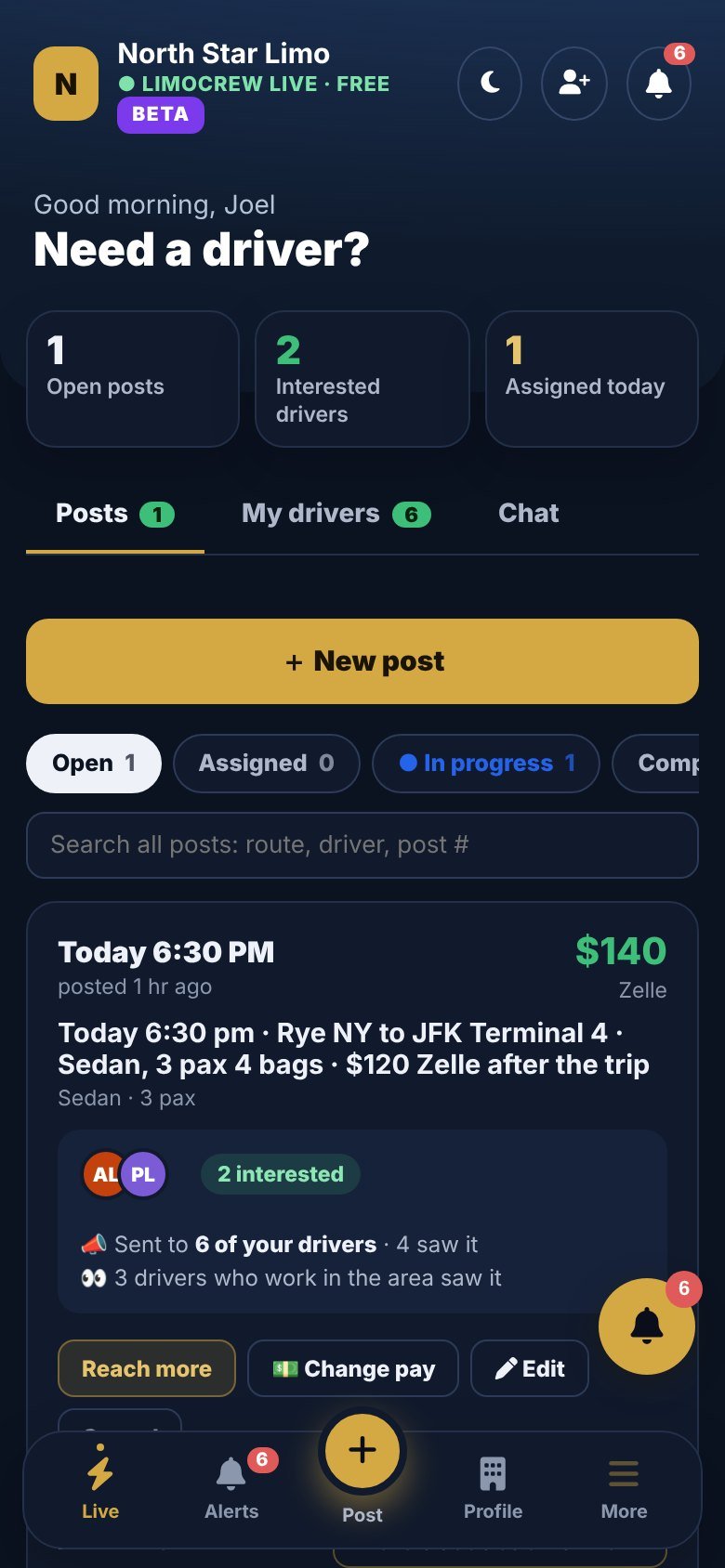 LimoCrew Live on a phone