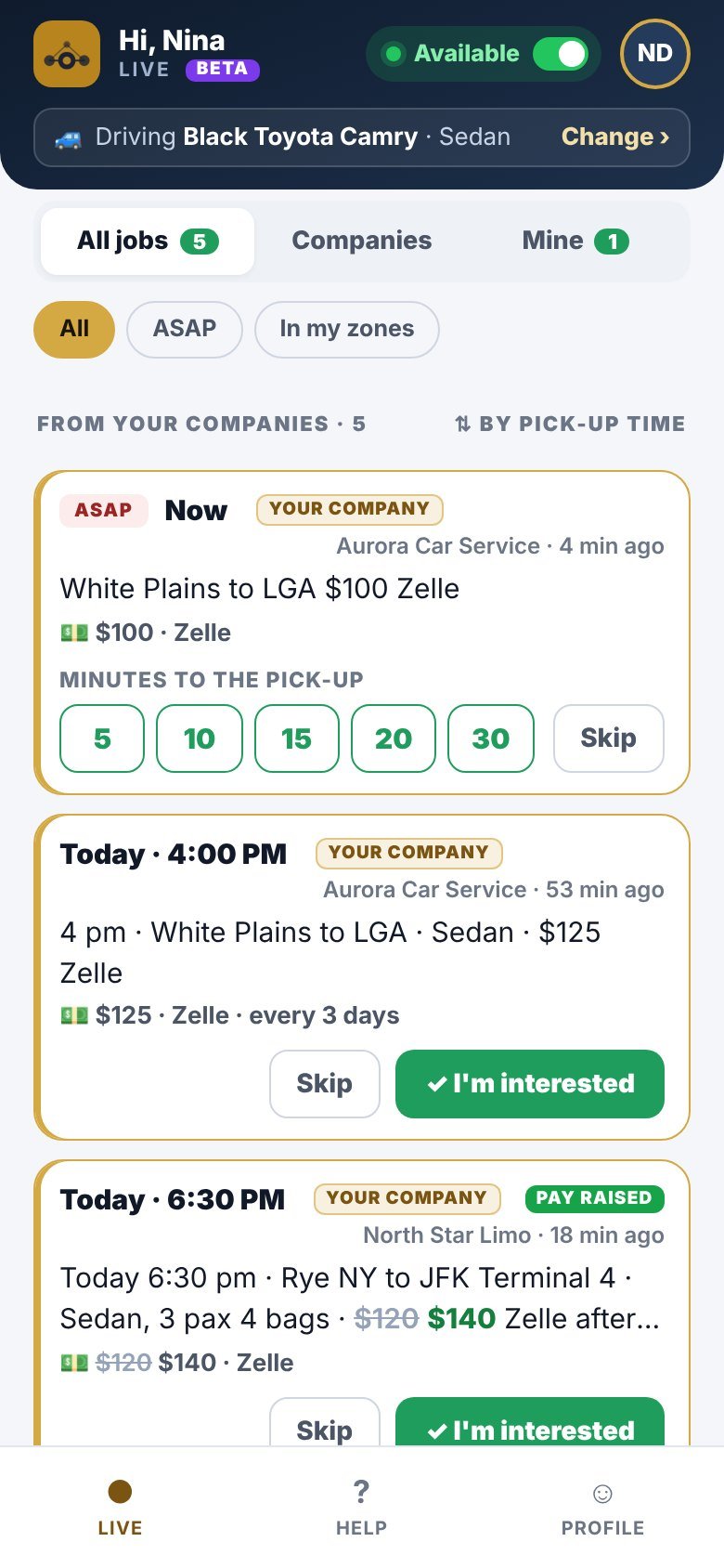 LimoCrew Live open on the phone