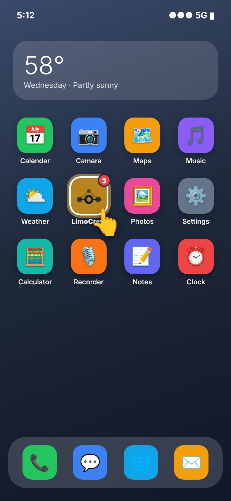 LimoCrew on the home screen